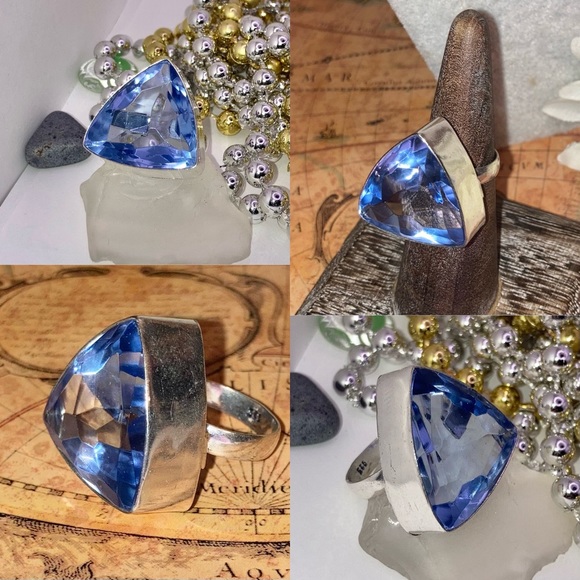 :-: RADIANT :-: Blue Topaz Gemstone Chunky Handmade Ring - Picture 3 of 3